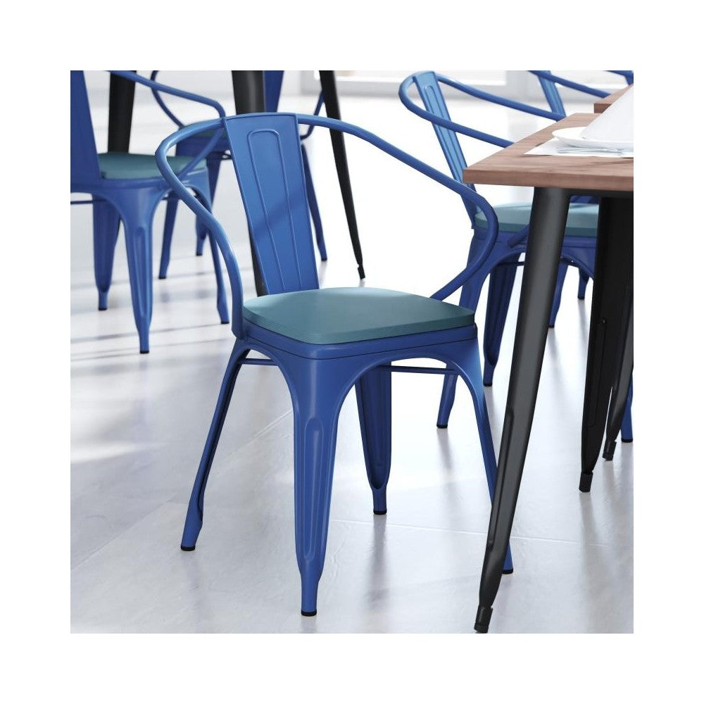 Luna Commercial Blue Metal Chair-Teal Seat