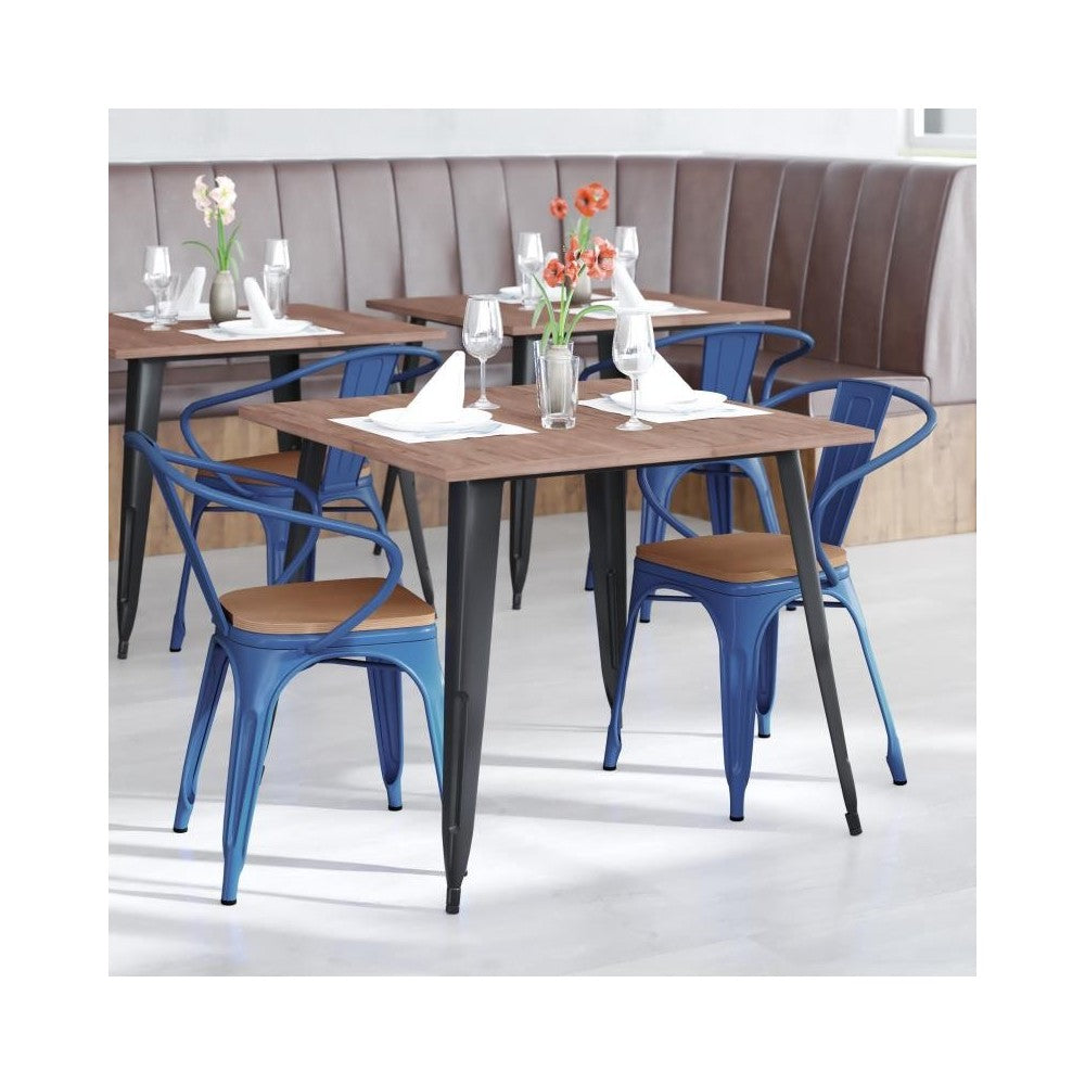 Luna Commercial Grade Blue Metal Chair-Teak Seat
