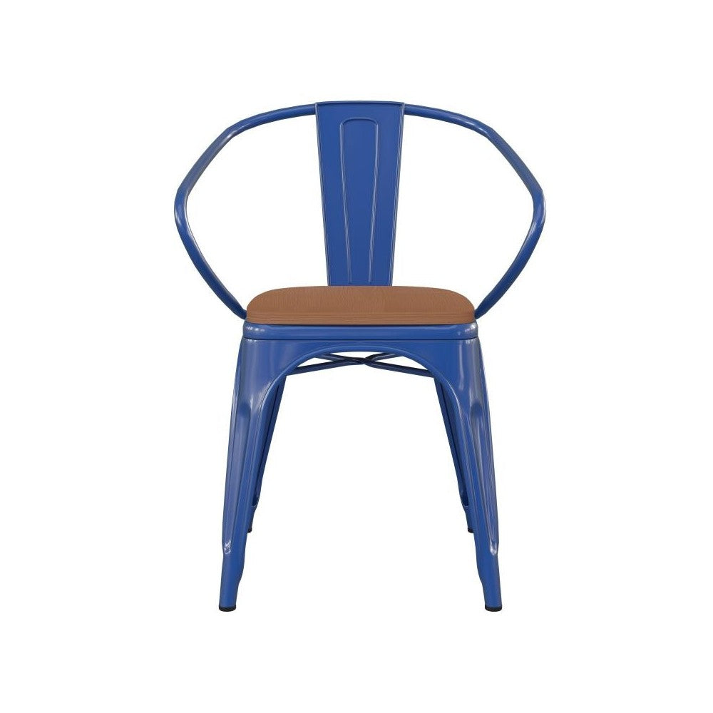 Luna Commercial Grade Blue Metal Chair-Teak Seat