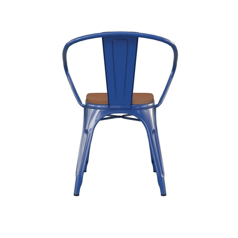 Luna Commercial Grade Blue Metal Chair-Teak Seat