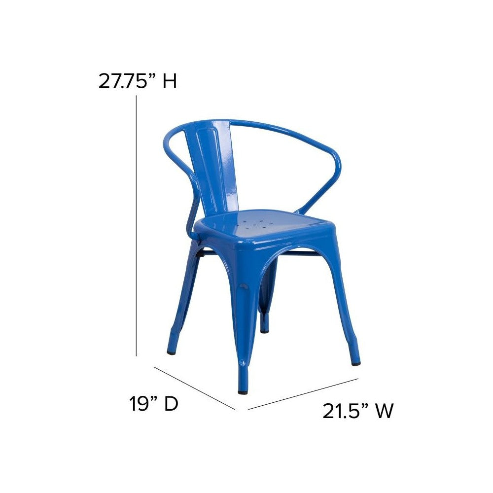Luna Commercial Grade Blue Metal Chair-Teak Seat