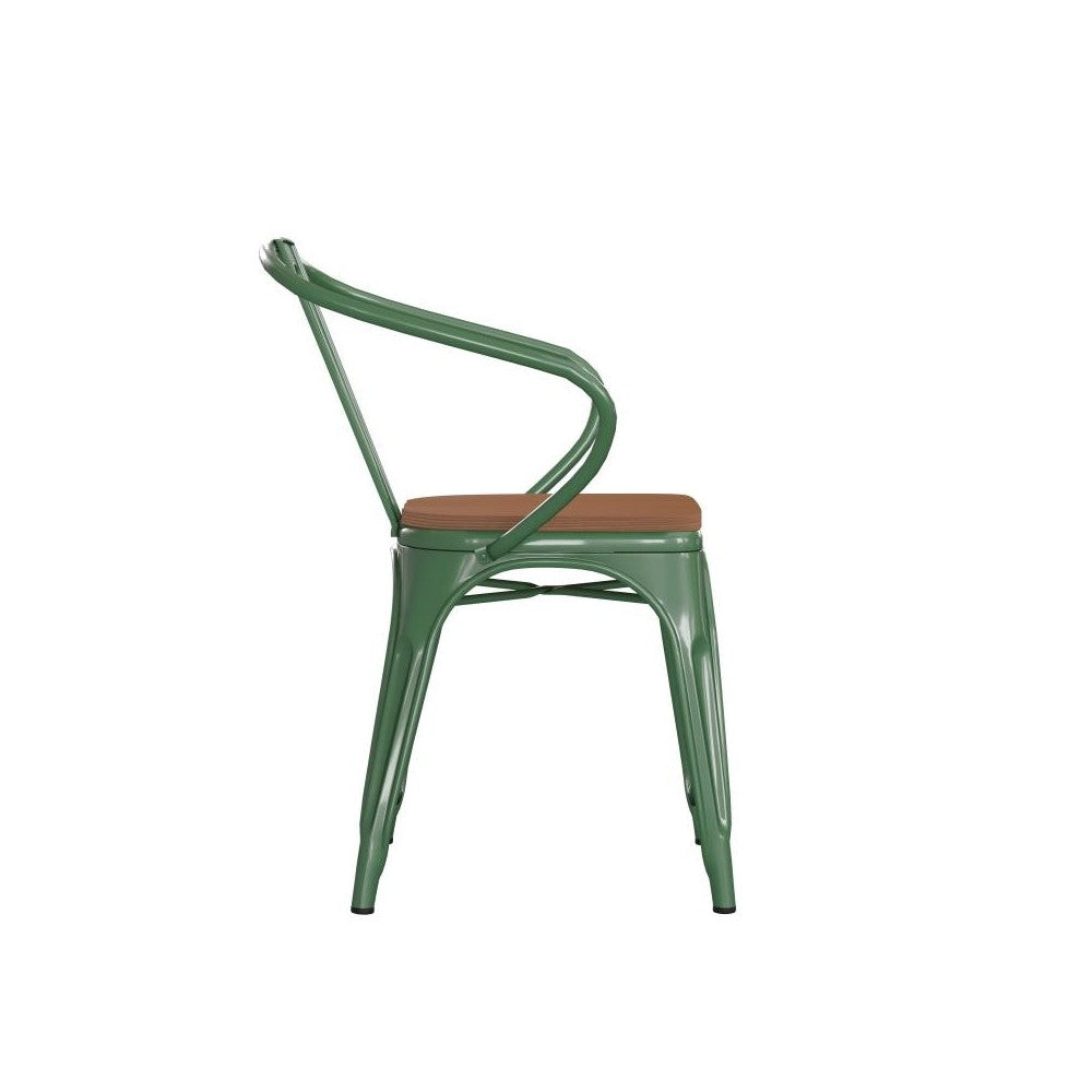 Luna Commercial Grade Green Metal Chair-Teak Seat