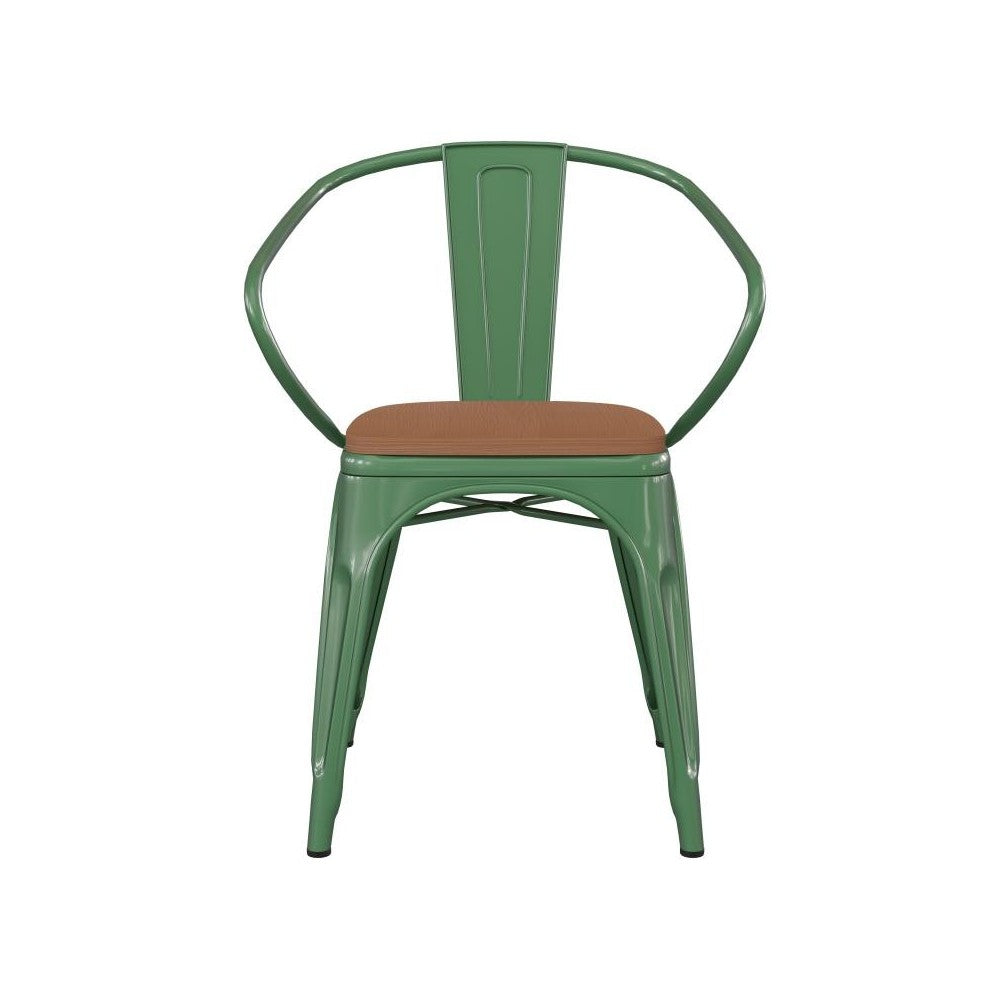Luna Commercial Grade Green Metal Chair-Teak Seat