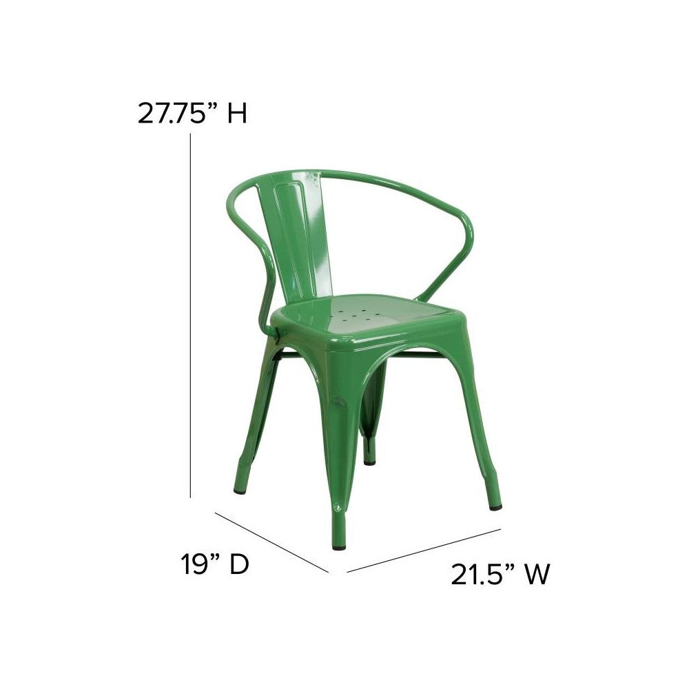 Luna Commercial Grade Green Metal Chair-Teak Seat