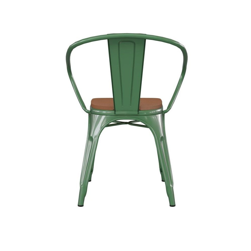 Luna Commercial Grade Green Metal Chair-Teak Seat