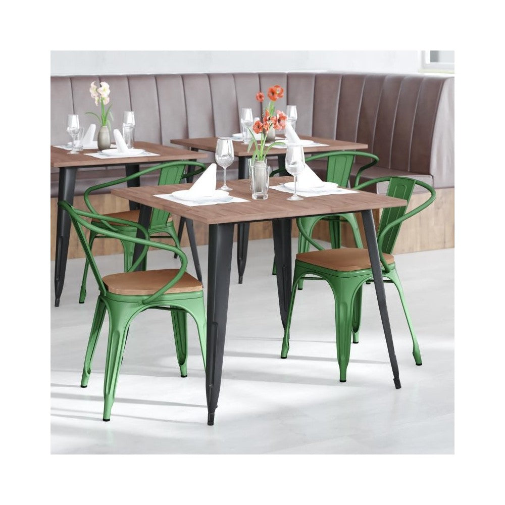 Luna Commercial Grade Green Metal Chair-Teak Seat