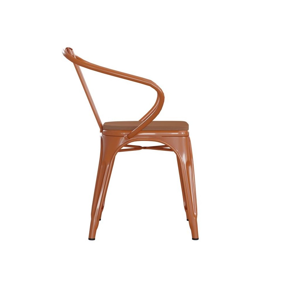Luna Commercial Grade Orange Metal Chair-Teak Seat