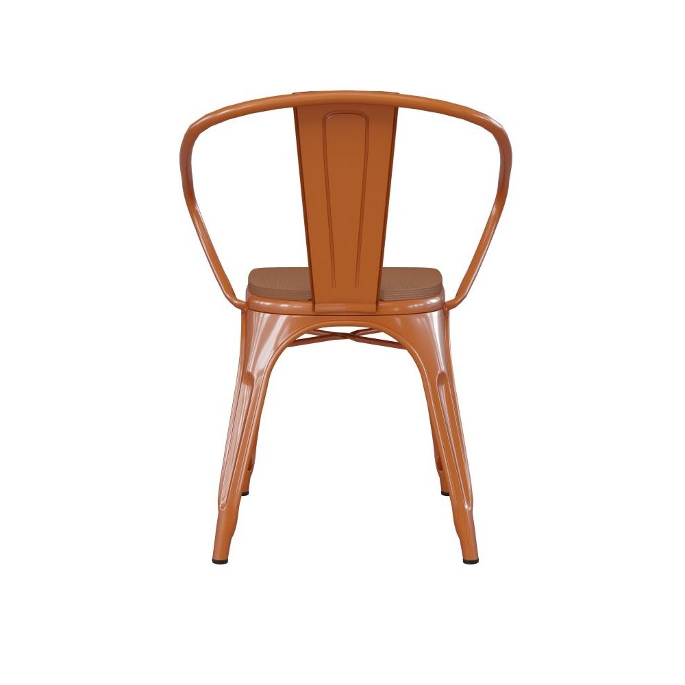 Luna Commercial Grade Orange Metal Chair-Teak Seat