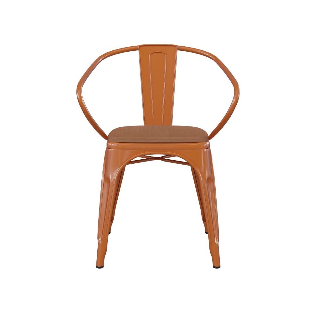 Luna Commercial Grade Orange Metal Chair-Teak Seat
