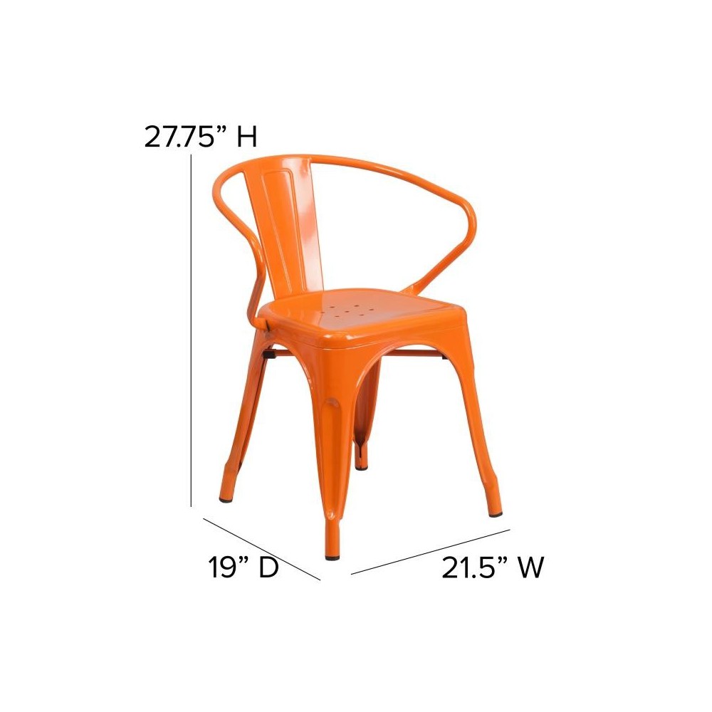 Luna Commercial Grade Orange Metal Chair-Teak Seat