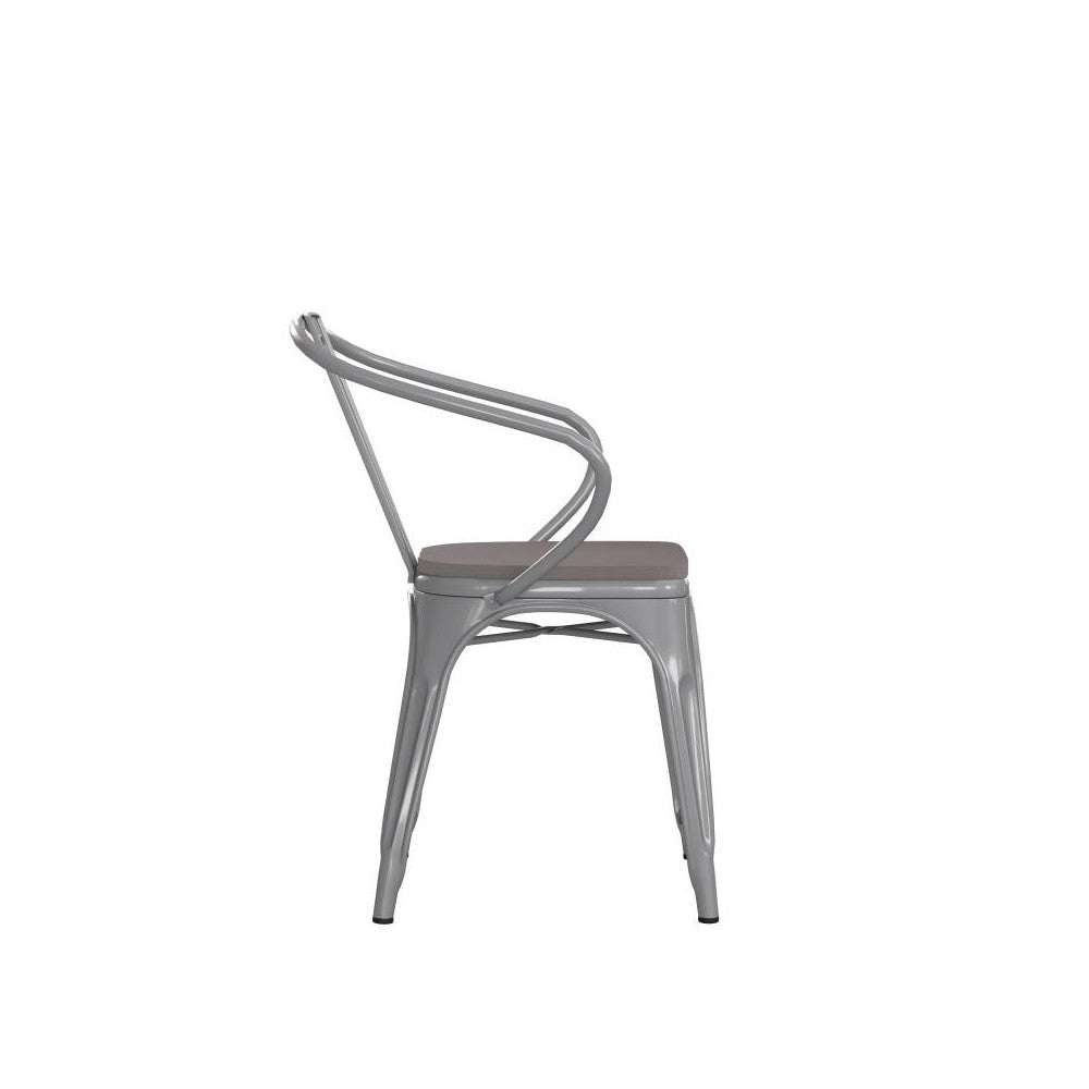 Luna Commercial Grade Silver Metal Chair-Gray Seat