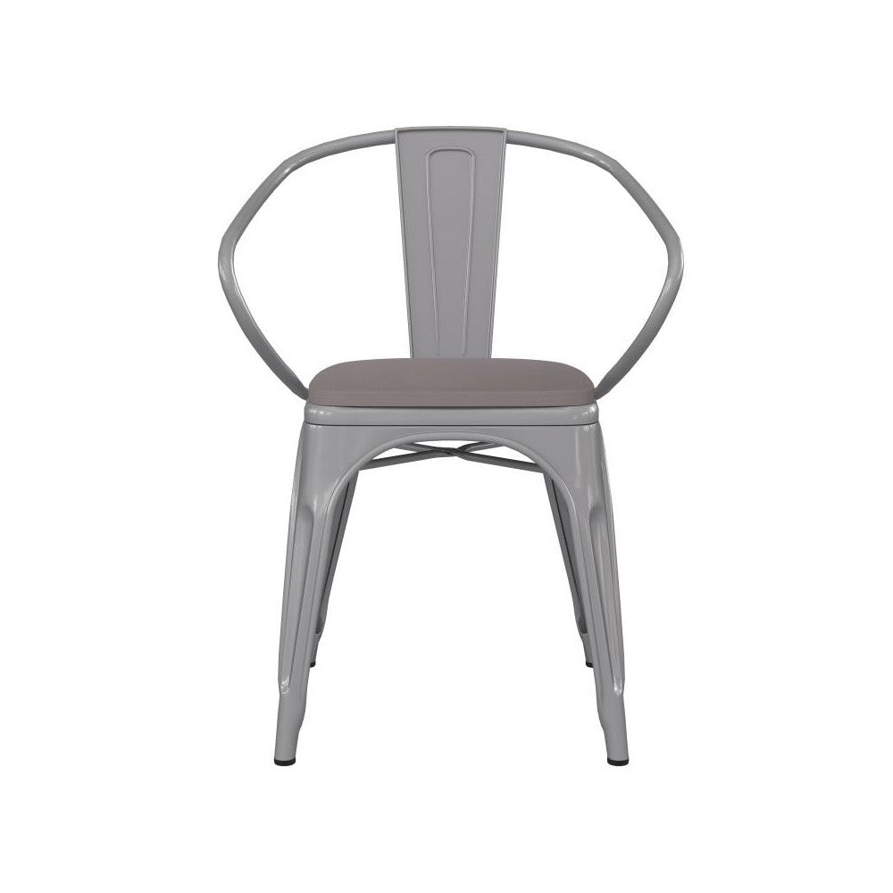 Luna Commercial Grade Silver Metal Chair-Gray Seat