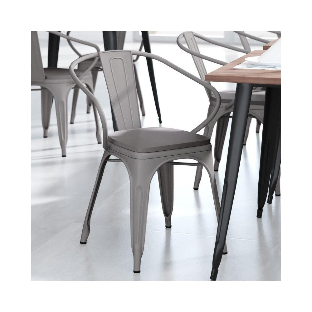 Luna Commercial Grade Silver Metal Chair-Gray Seat