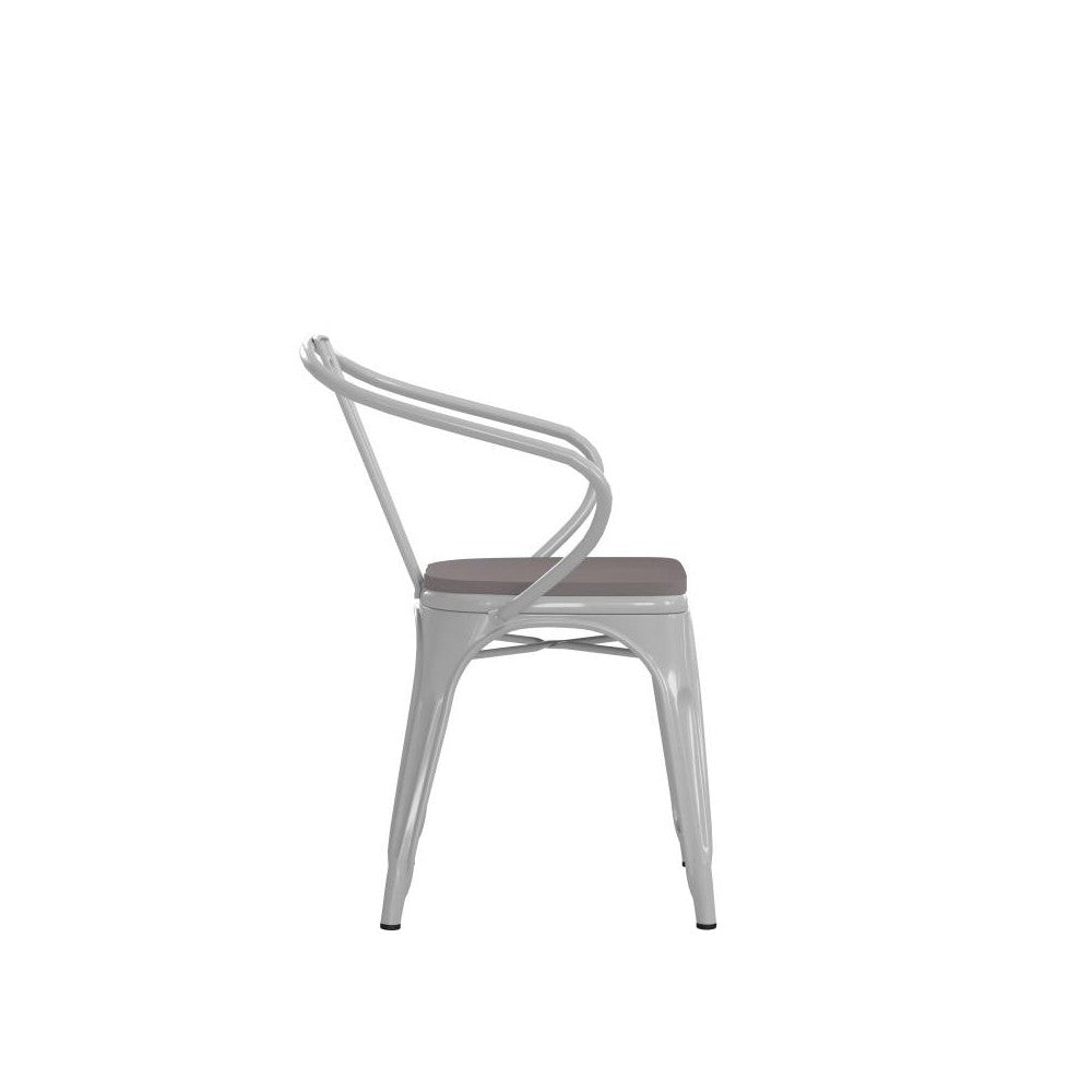 Luna Commercial Grade White Metal Chair-Gray Seat