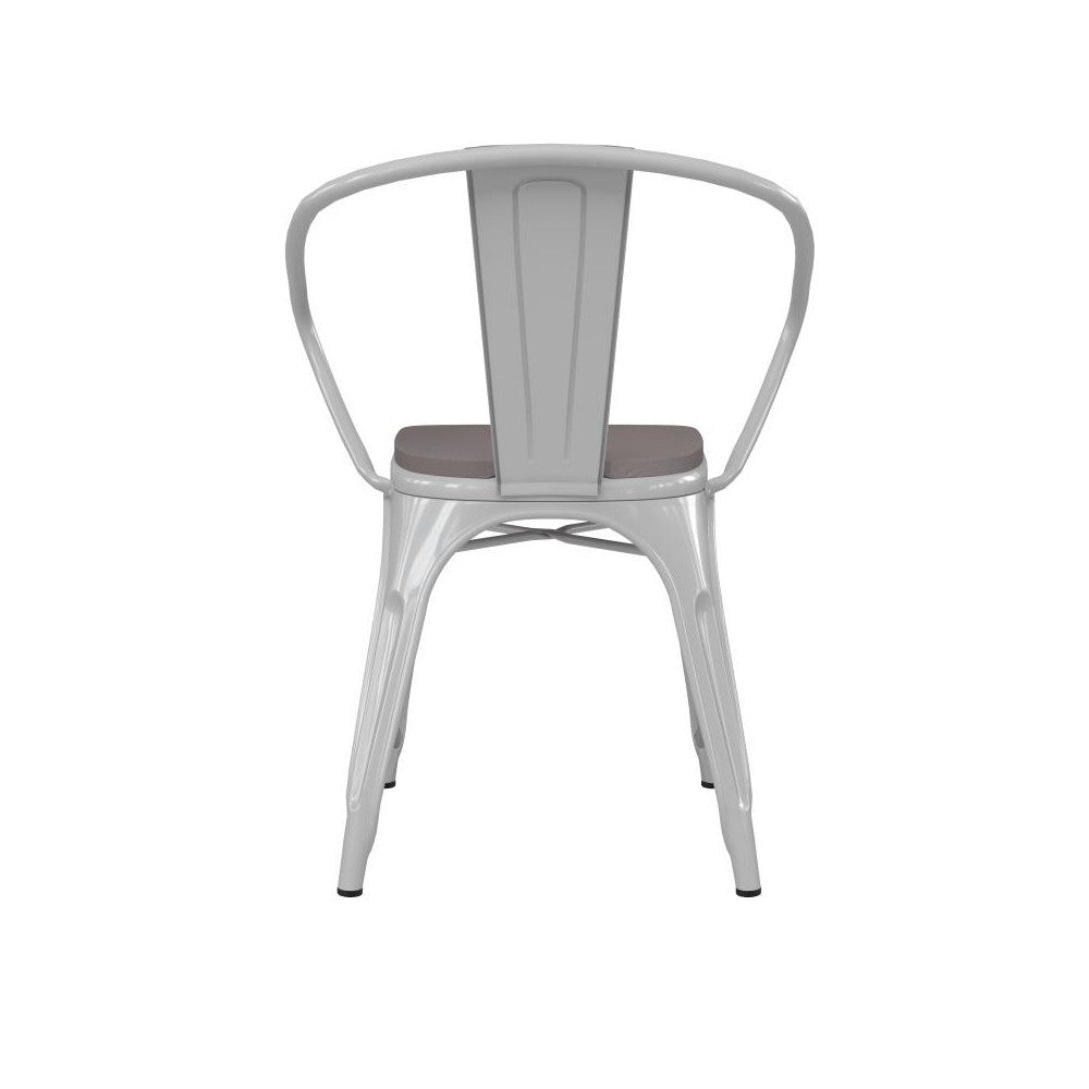 Luna Commercial Grade White Metal Chair-Gray Seat