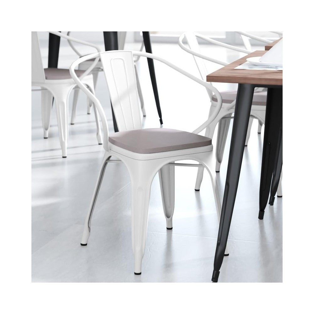 Luna Commercial Grade White Metal Chair-Gray Seat