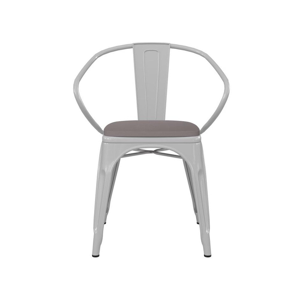 Luna Commercial Grade White Metal Chair-Gray Seat