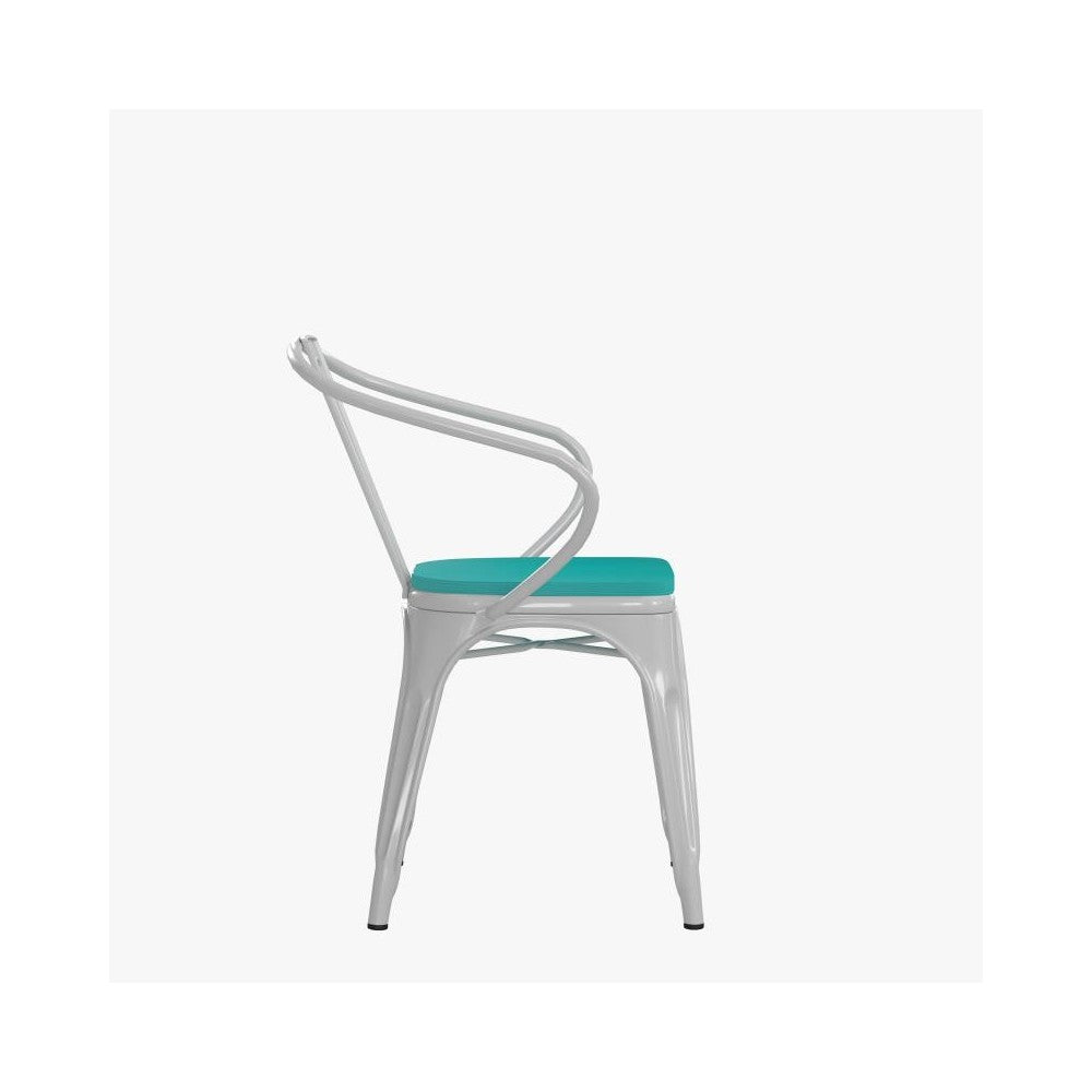 Luna Commercial Grade White Metal Chair-Mint Seat