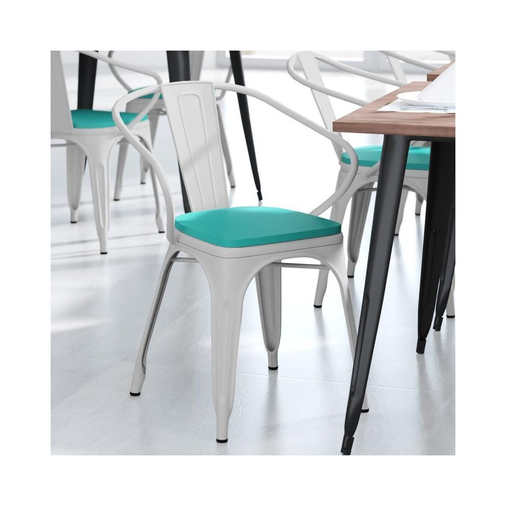 Luna Commercial Grade White Metal Chair-Mint Seat