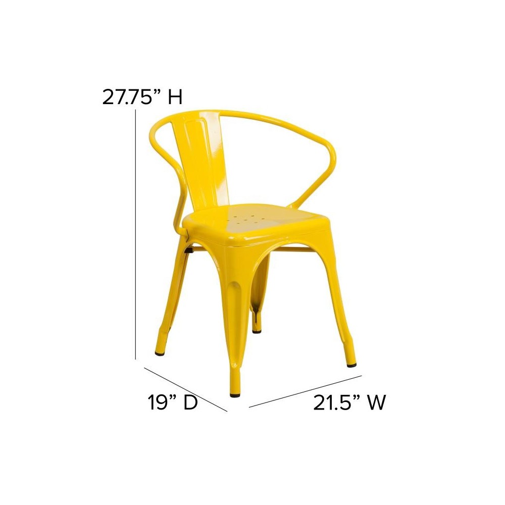 Luna Commercial Grade Yellow Metal Chair-Teak Seat