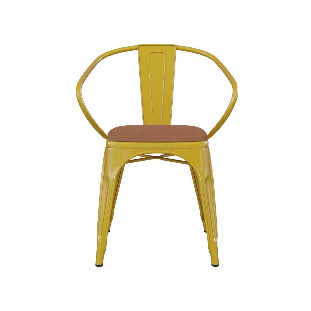 Luna Commercial Grade Yellow Metal Chair-Teak Seat