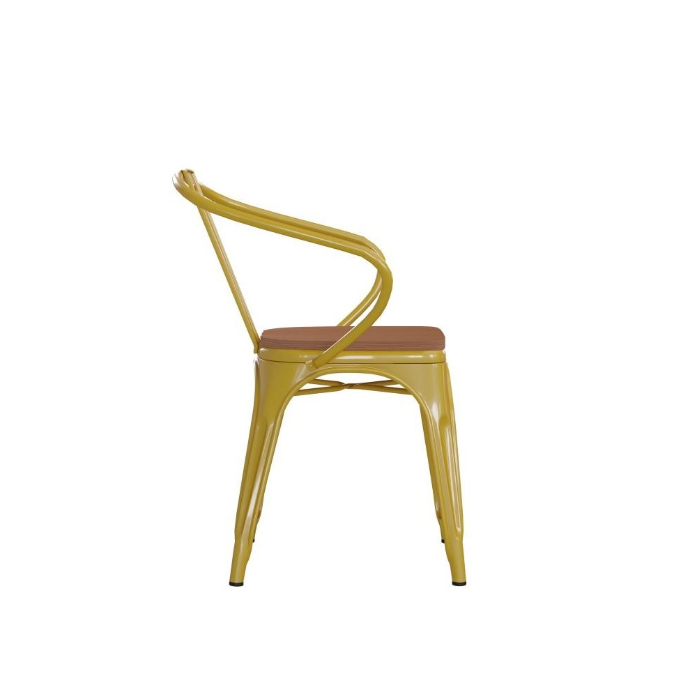 Luna Commercial Grade Yellow Metal Chair-Teak Seat