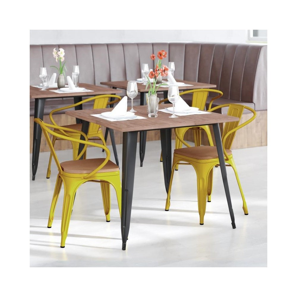 Luna Commercial Grade Yellow Metal Chair-Teak Seat