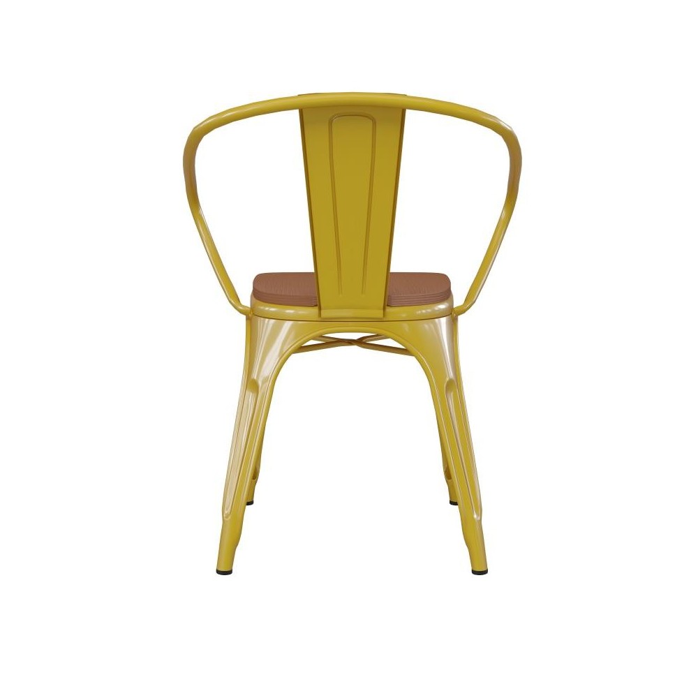 Luna Commercial Grade Yellow Metal Chair-Teak Seat