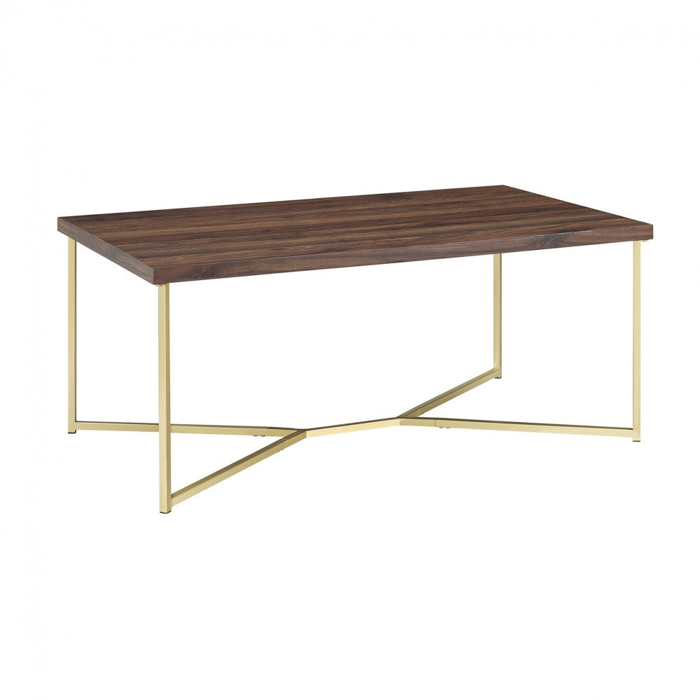 Luxe 42" Y Leg Modern Glam Coffee Table - Dark Walnut/Gold