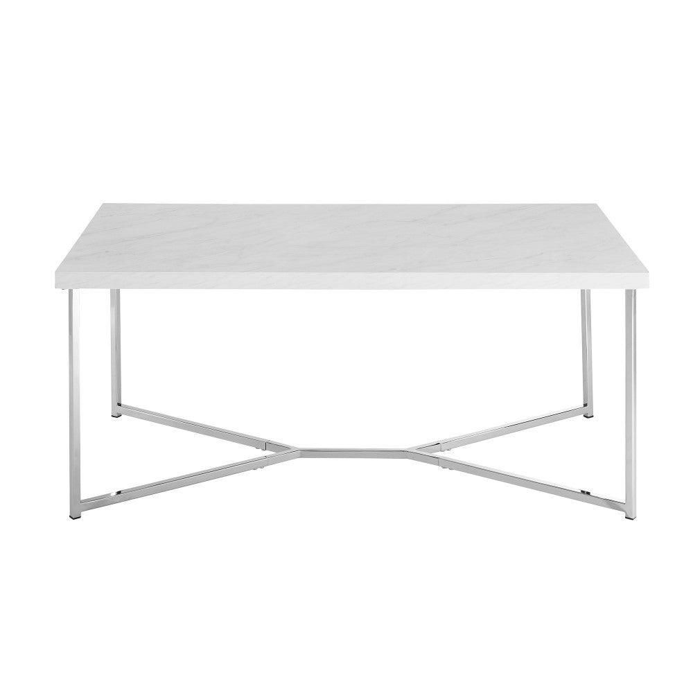 Luxe 42" Y Leg Modern Glam Coffee Table - Faux White Marble/Chrome