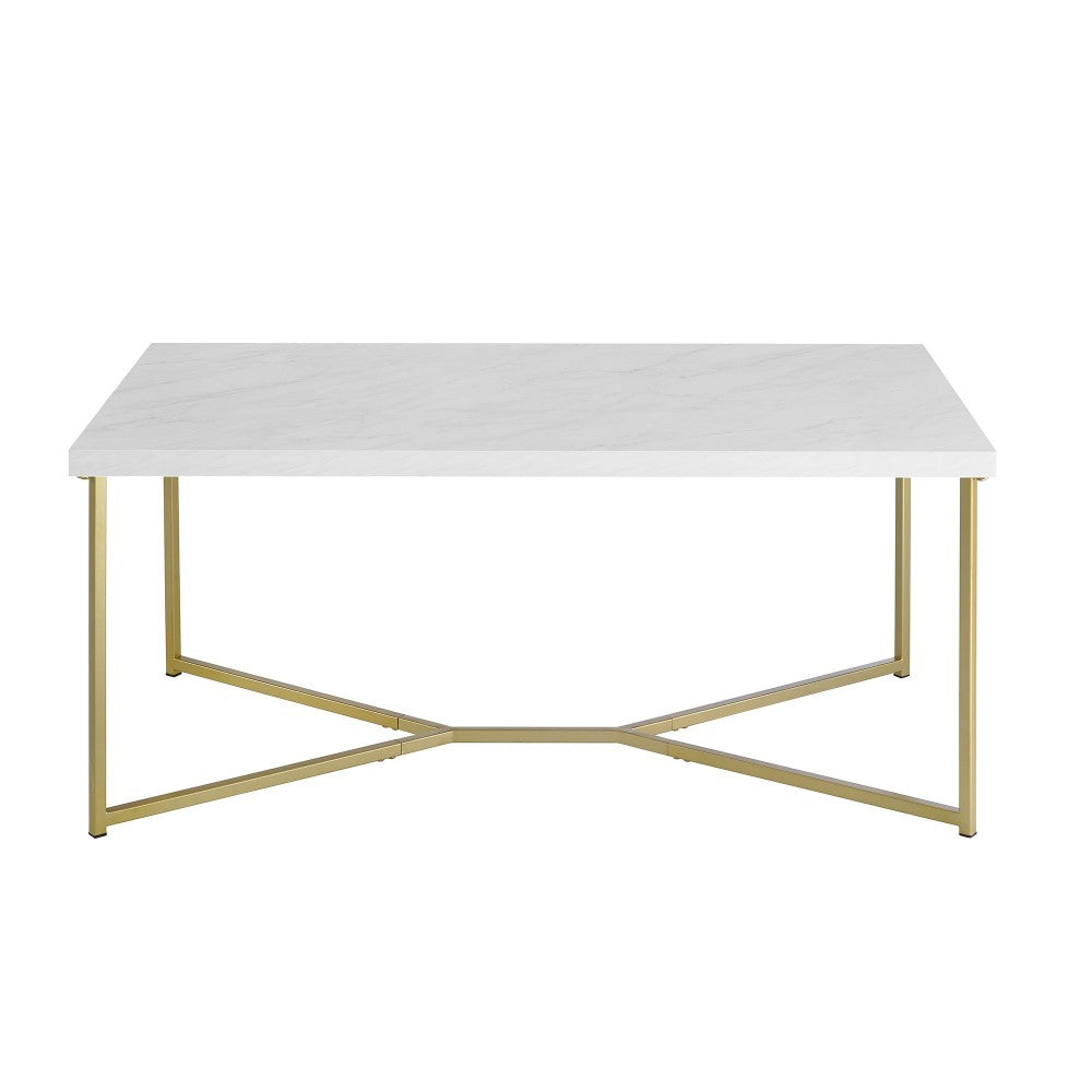 Luxe 42" Y Leg Modern Glam Coffee Table - Faux White Marble/Gold