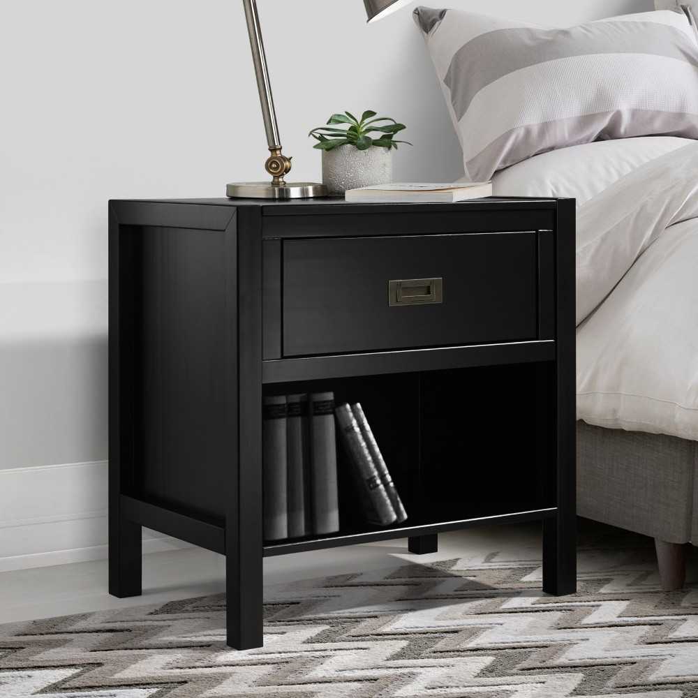 Lydia 1 Drawer Classic Solid Wood Nightstand - Black