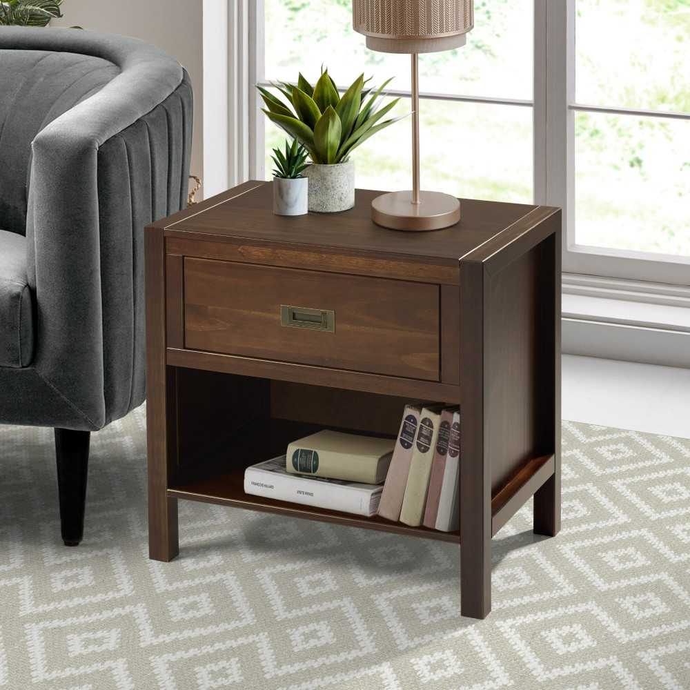 Lydia 1 Drawer Classic Solid Wood Nightstand - Walnut