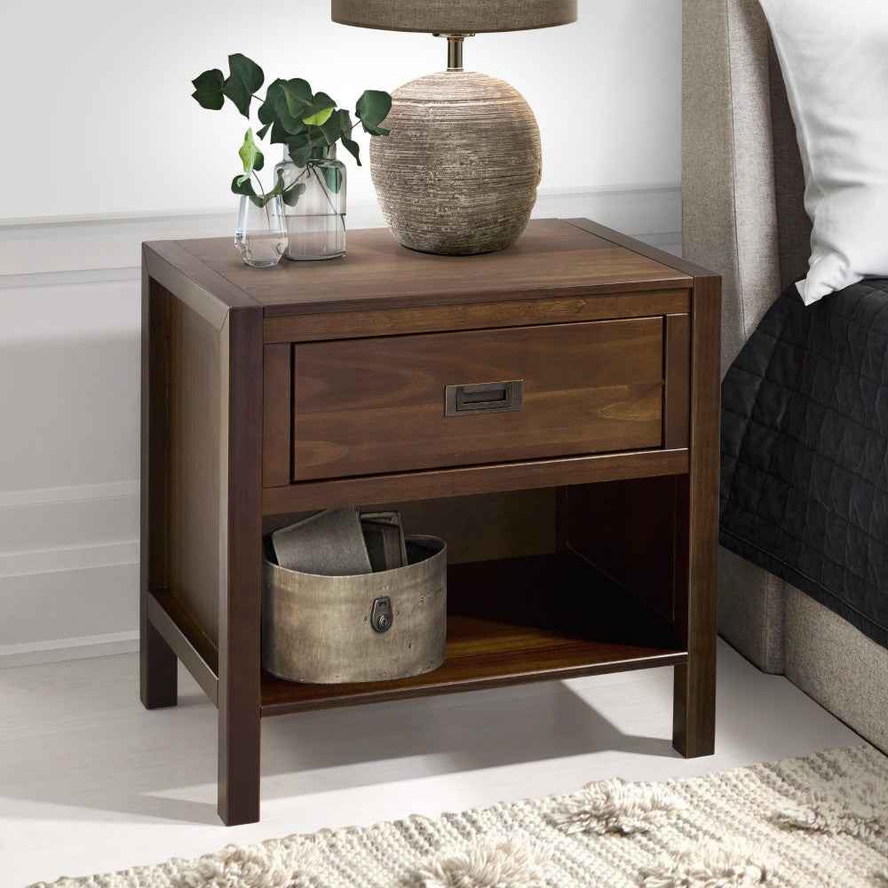 Lydia 1 Drawer Classic Solid Wood Nightstand - Walnut