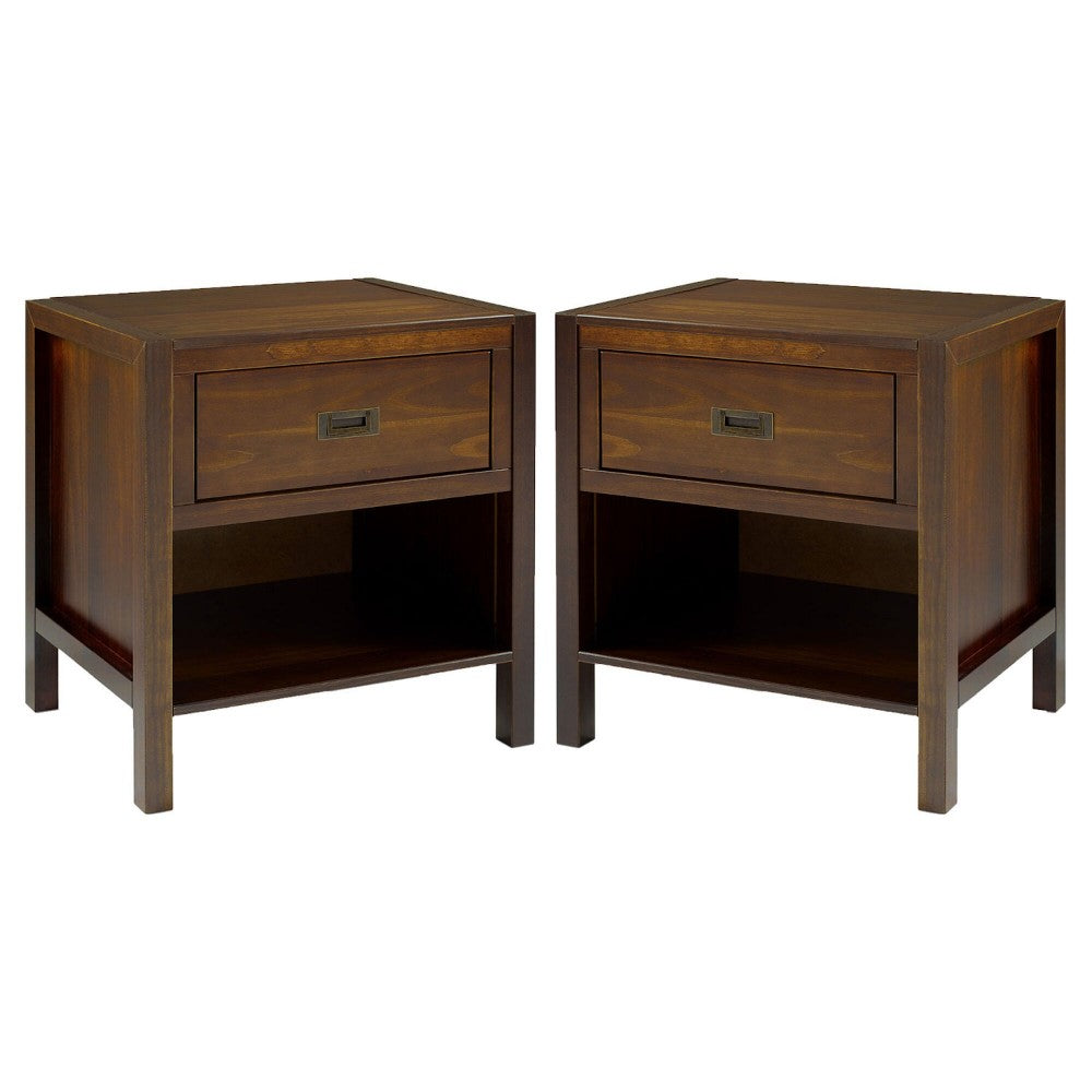 Lydia 2-Piece 1 Drawer Classic Solid Wood Nightstand Set - Walnut