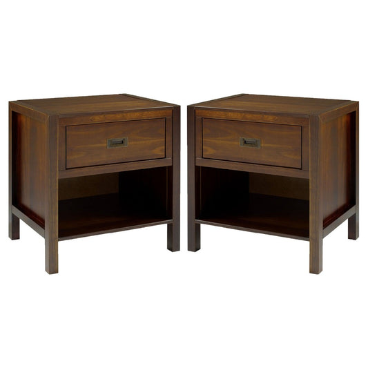 Lydia 2-Piece 1 Drawer Classic Solid Wood Nightstand Set - Walnut