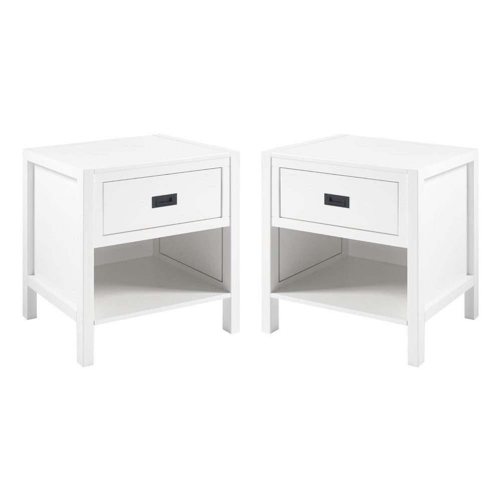 Lydia 2-Piece 1 Drawer Classic Solid Wood Nightstand Set - White