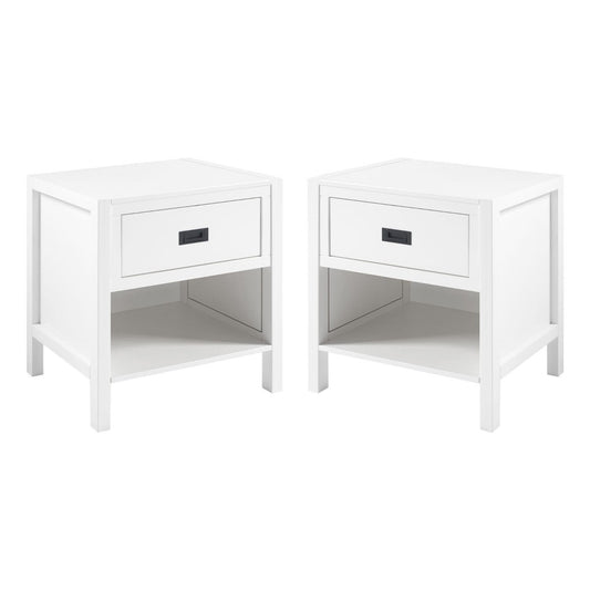 Lydia 2-Piece 1 Drawer Classic Solid Wood Nightstand Set - White