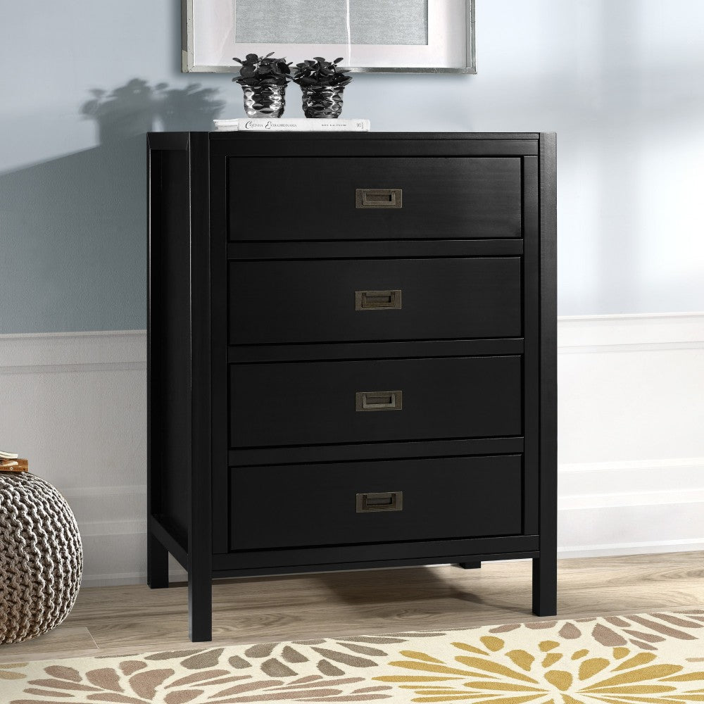 Lydia 40" Classic Solid Wood 4 Drawer Chest - Black