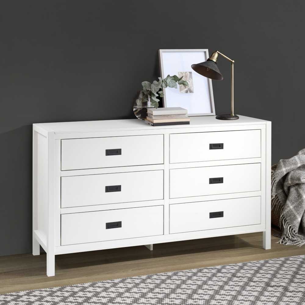 Lydia 57" Classic Solid Wood 6 Drawer Dresser - White