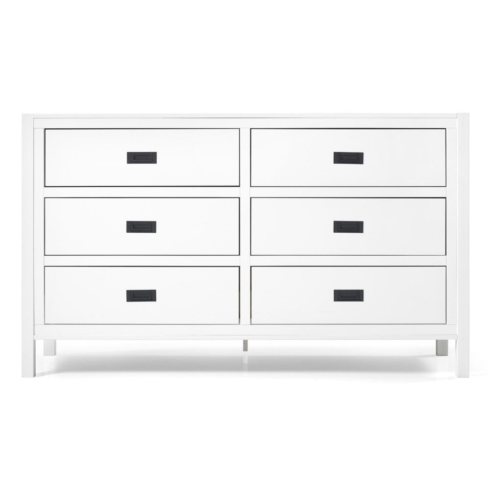Lydia 57" Classic Solid Wood 6 Drawer Dresser - White