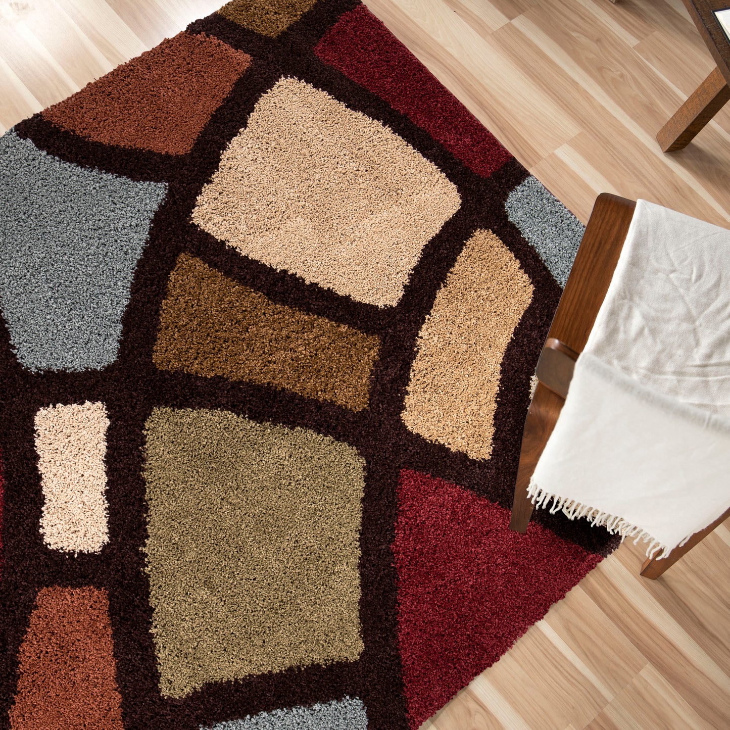 Orian Impressions Shag Circle Bloom Multi Brown 79"X116"