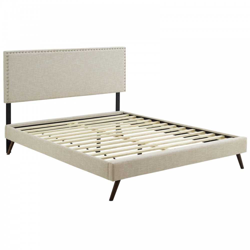 Macie Full Fabric Platform Bed with Round Splayed Legs, Beige