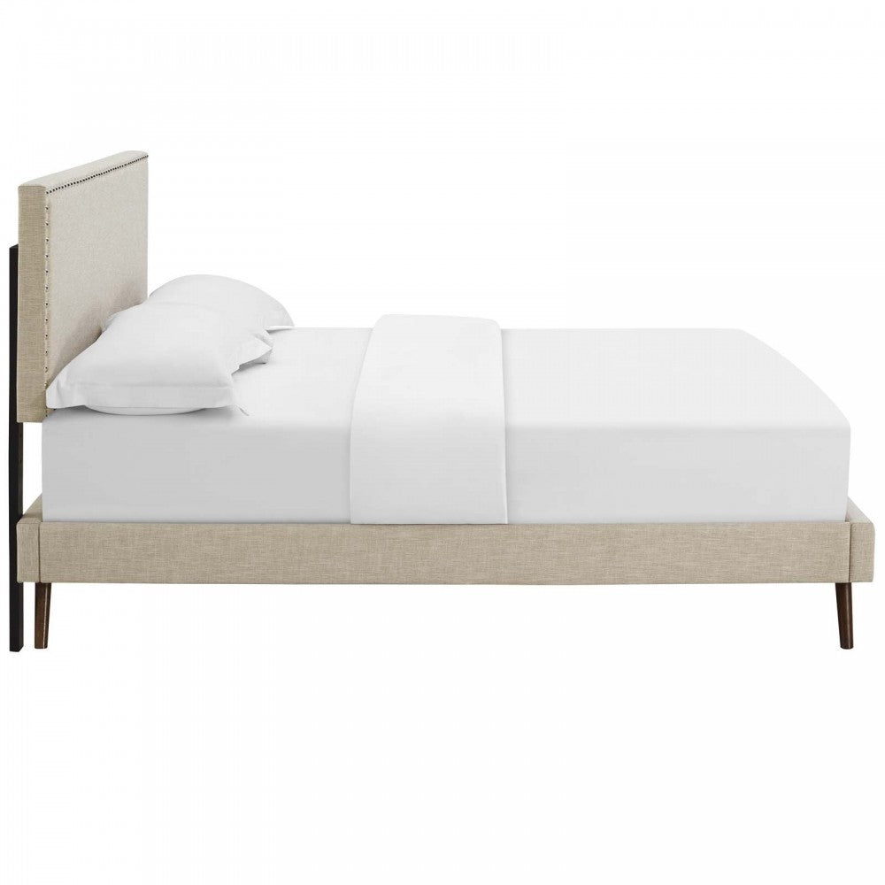 Macie Full Fabric Platform Bed with Round Splayed Legs, Beige