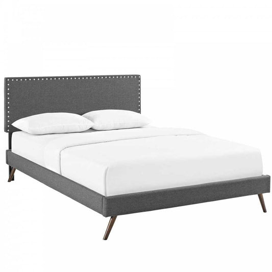 Macie Full Fabric Platform Bed with Round Splayed Legs, Gray