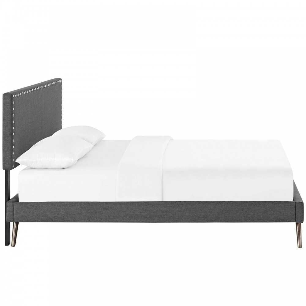 Macie Full Fabric Platform Bed with Round Splayed Legs, Gray