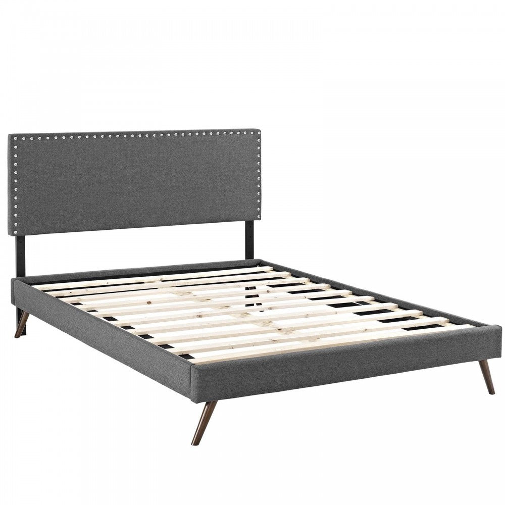 Macie Full Fabric Platform Bed with Round Splayed Legs, Gray