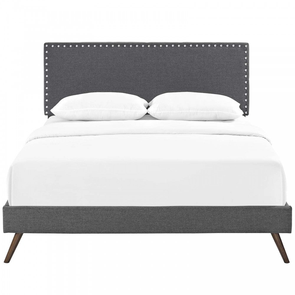 Macie Full Fabric Platform Bed with Round Splayed Legs, Gray