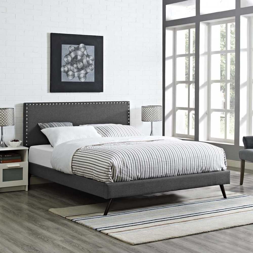 Macie Full Fabric Platform Bed with Round Splayed Legs, Gray