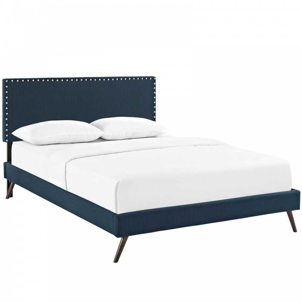 Macie Full Fabric Platform Bed with Round Splayed Legs, Azure